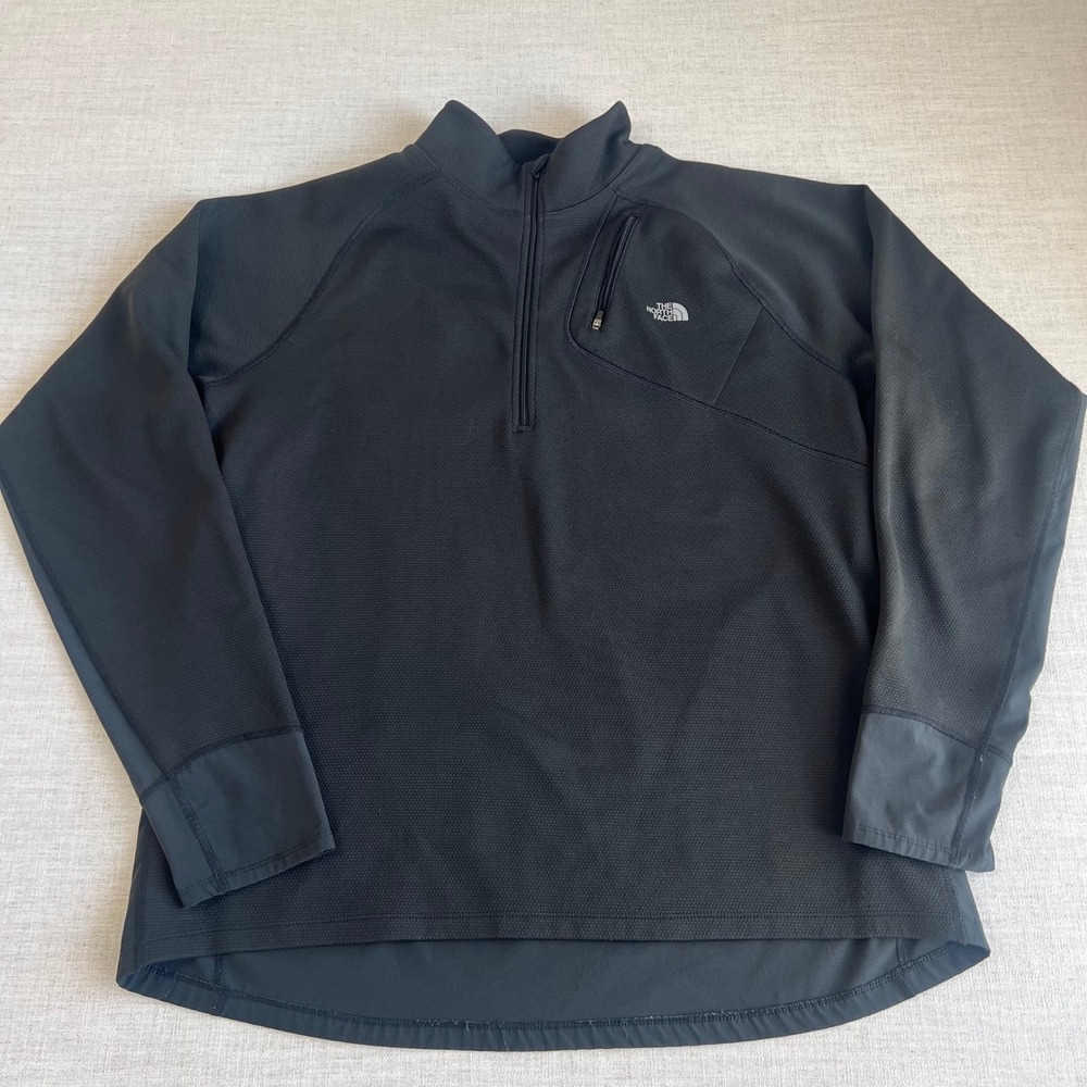 The North Face Quarter Zip Pullover Mens XXL Black Good Waffle Knit Fleece Top